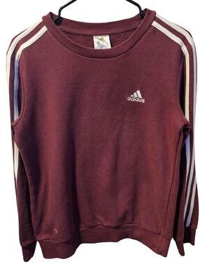 Adidas Burgundy Crewneck Sweatshirt with White Stripes